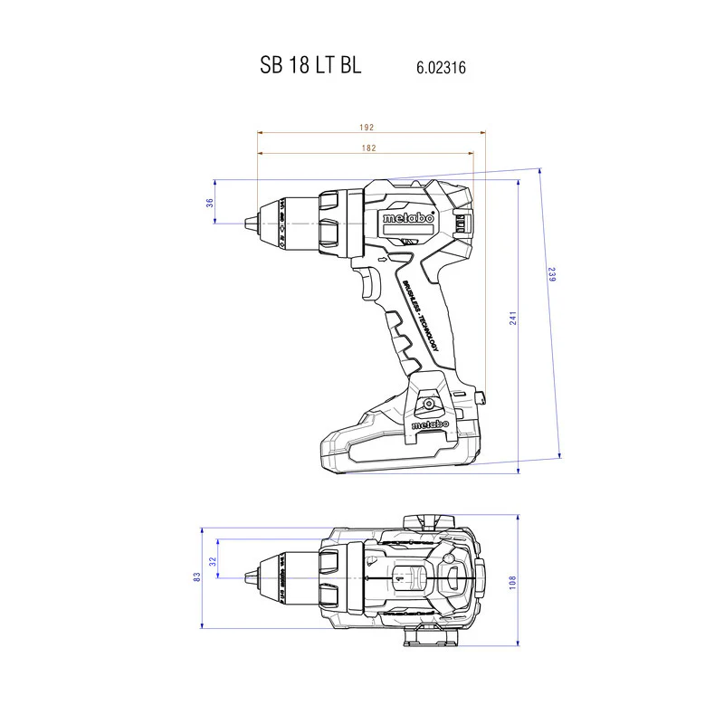 Perceuse à percussion sans fil 18V SB 18 LT BL METABO 602316890 (vendu sans batterie) - Image 2