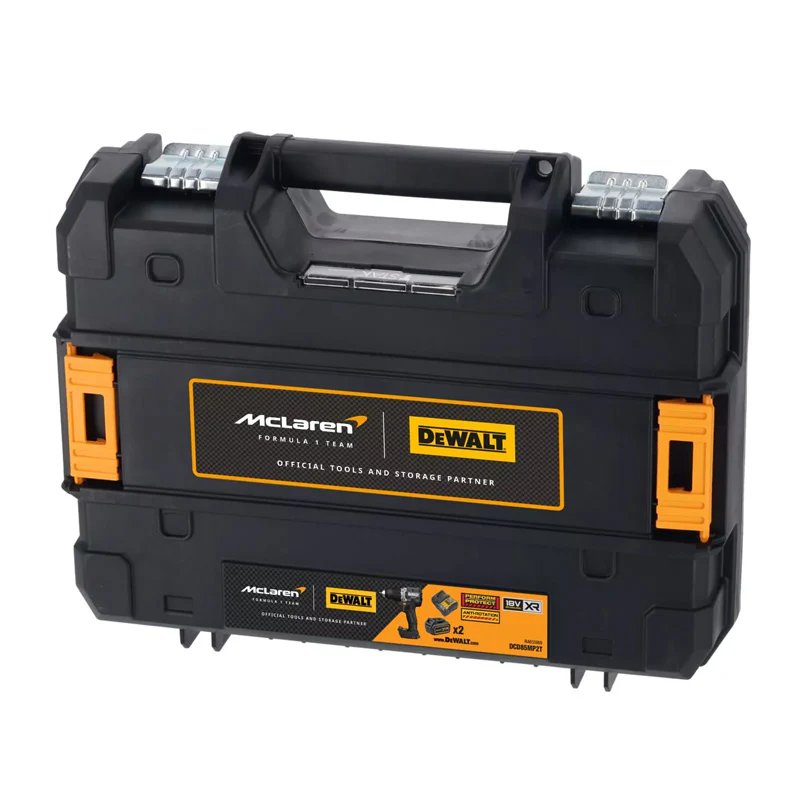 Perceuse Visseuse Percussion XR 18V Brushless Dewalt DCD85MP2T-QW Édition Limitée McLaren Livrée Avec 2 Batteries 5Ah Li-Ion, 1 Chargeur en Coffret TSTAK - Image 4
