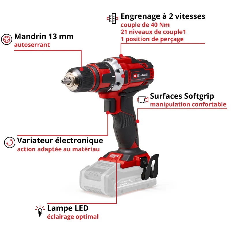 Perceuse-Visseuse sans fil EINHELL TE-CD 18/40-1 Li (2x1,5 Ah) - Image 2