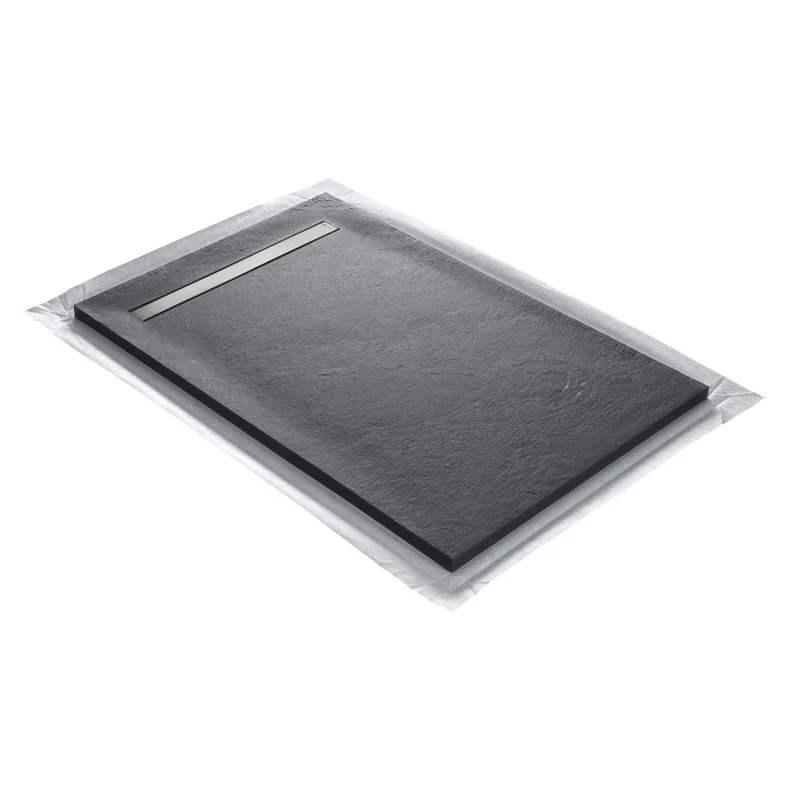 Receveur pierre naturelle graphite noir MARMOX grille caniveau acier excentrée