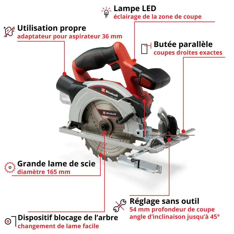 Scie circulaire 18V Ø165mm sans fil EINHELL TE-CS 18/165-1 Li Solo Power X-Change (vendu sans batterie) - Image 2
