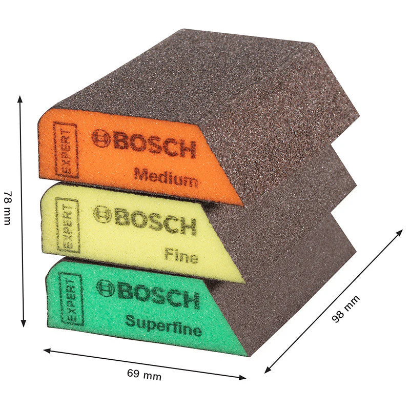 Set de 3 éponges abrasives BOSCH 2608901174 69 x 97 x 26 mm, M, F, SF - Image 2