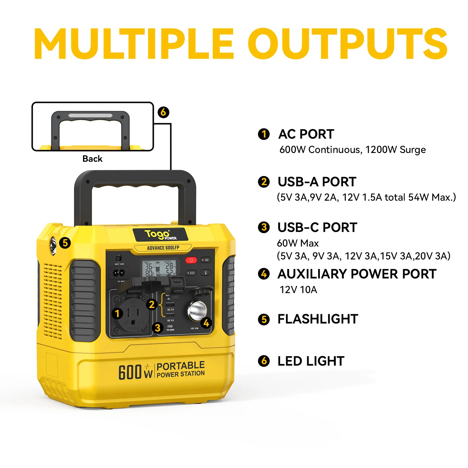 Station d'energie - TOGO POWER - Technologie batterie LiFEPO4 - ADVANCE600LFP - Sortie max AC 1200W - Image 15
