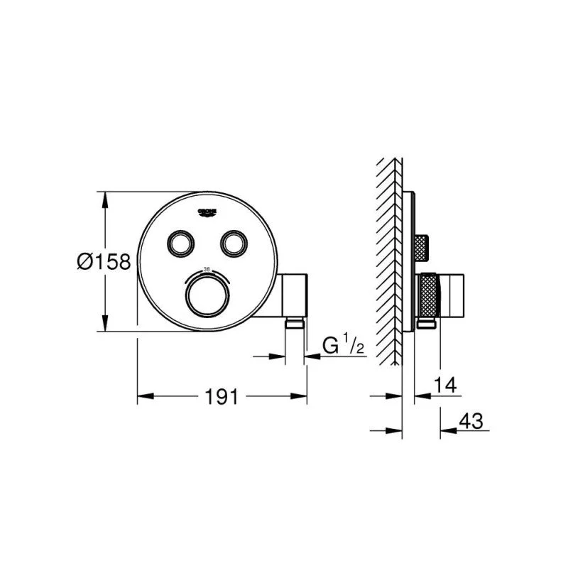 Thermostatique encastré rond GROTHERM SMARTCONTROL GROHE 29120000 2 sorties - chrome - Image 3