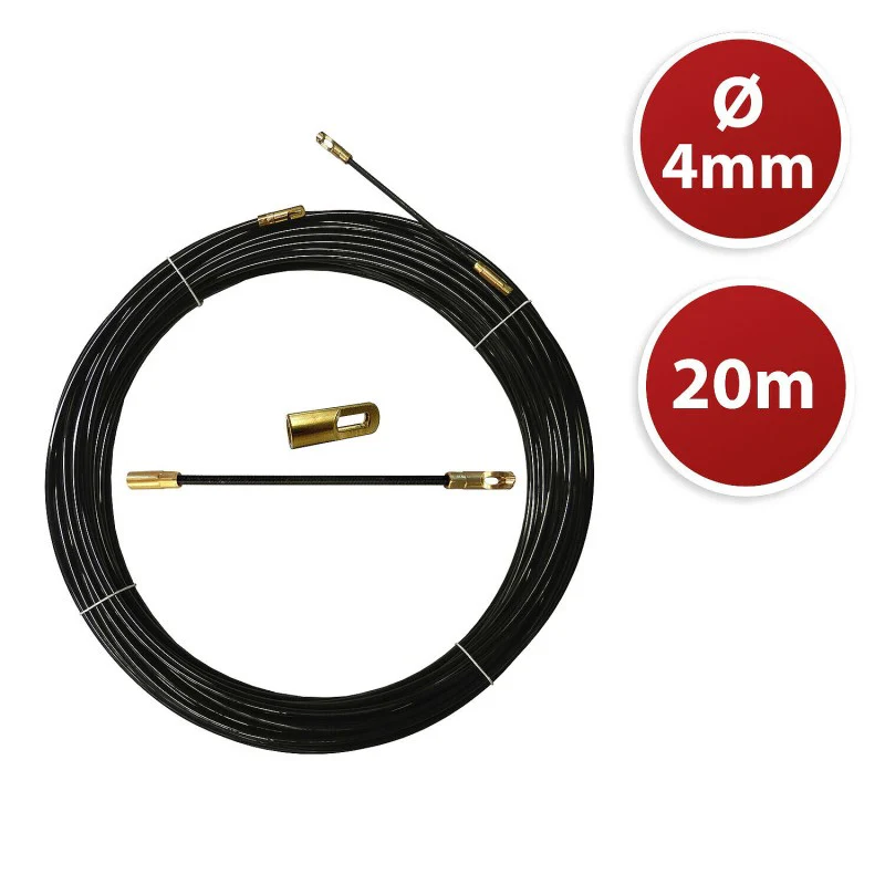 Tire fils noir en nylon Ø4mm, 20m, à tête interchangeable TECNID - VELAMP - SYN4-020