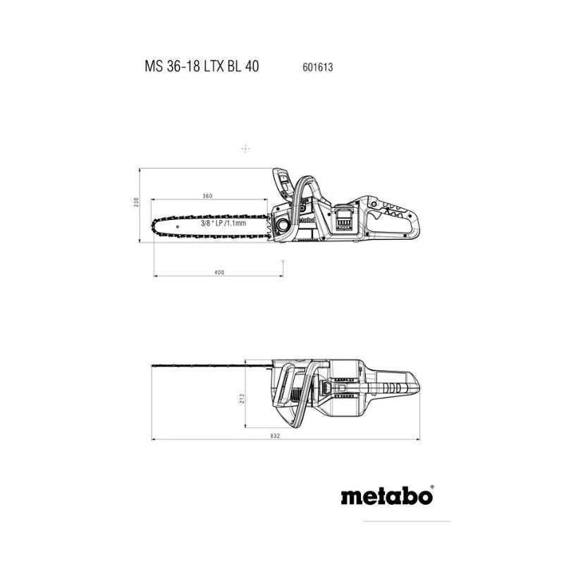 Tronçonneuse sans fil METABO MS 36-18 LTX BL 40 - 18V - 40cm (vendu sans batterie) - Image 3